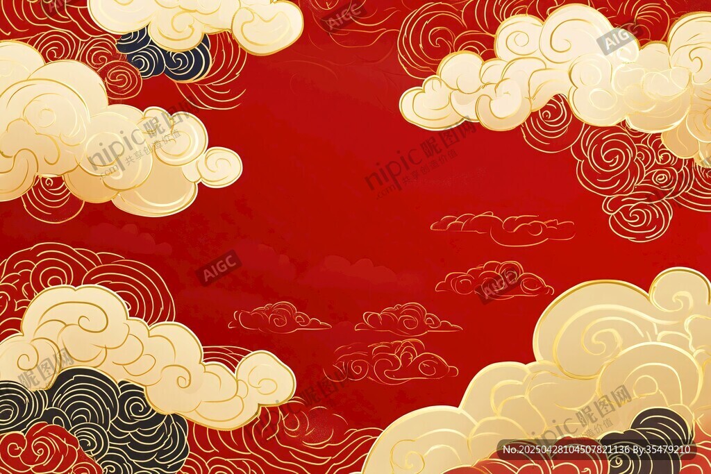 红底金云中式传统背景图