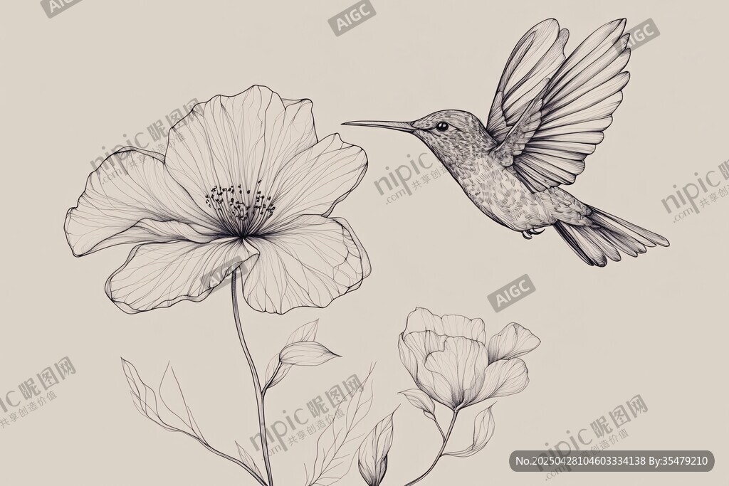 蜂鸟与花的优雅素描