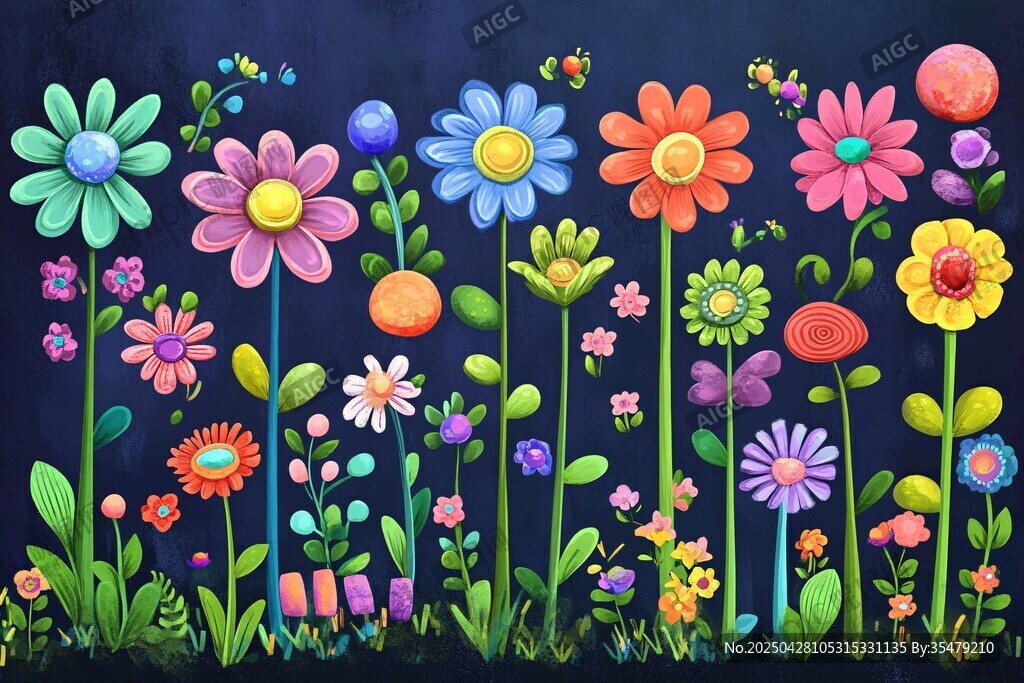 梦幻多彩花卉插画