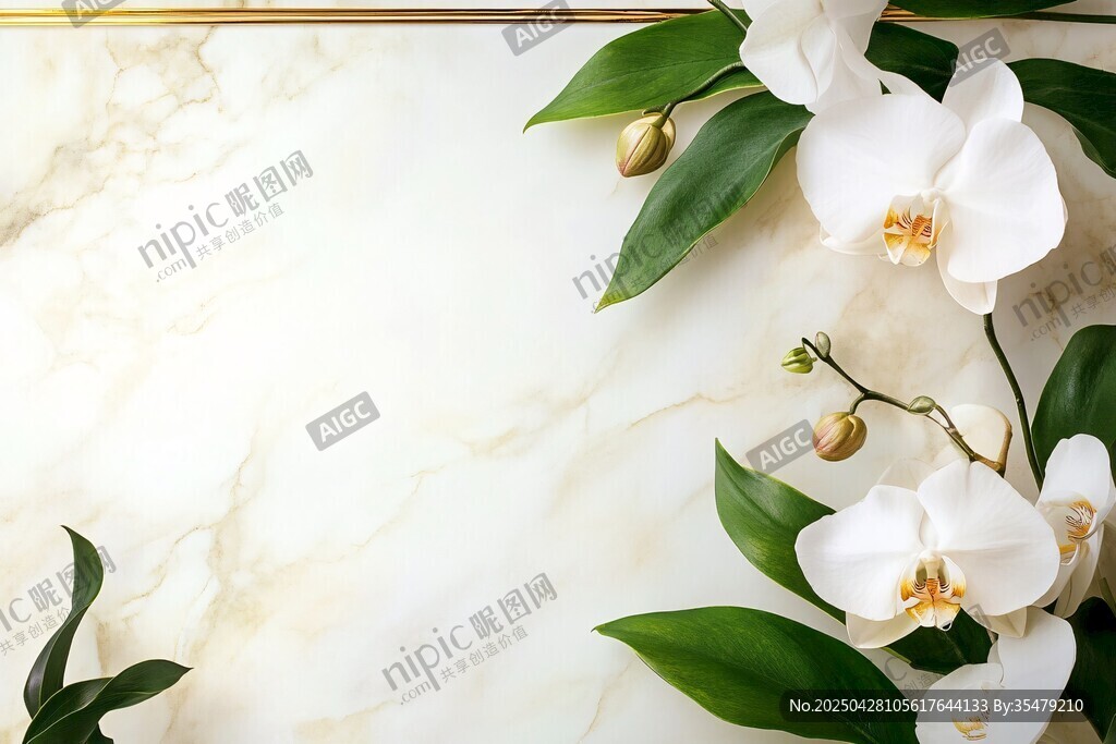 大理石上的优雅白兰花