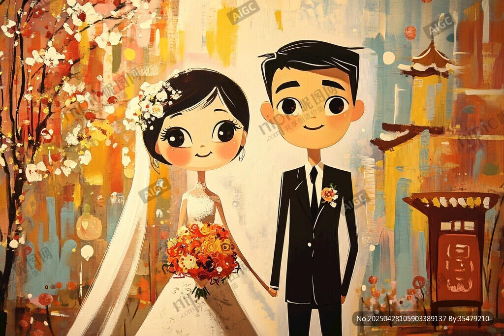 中式浪漫婚礼插画