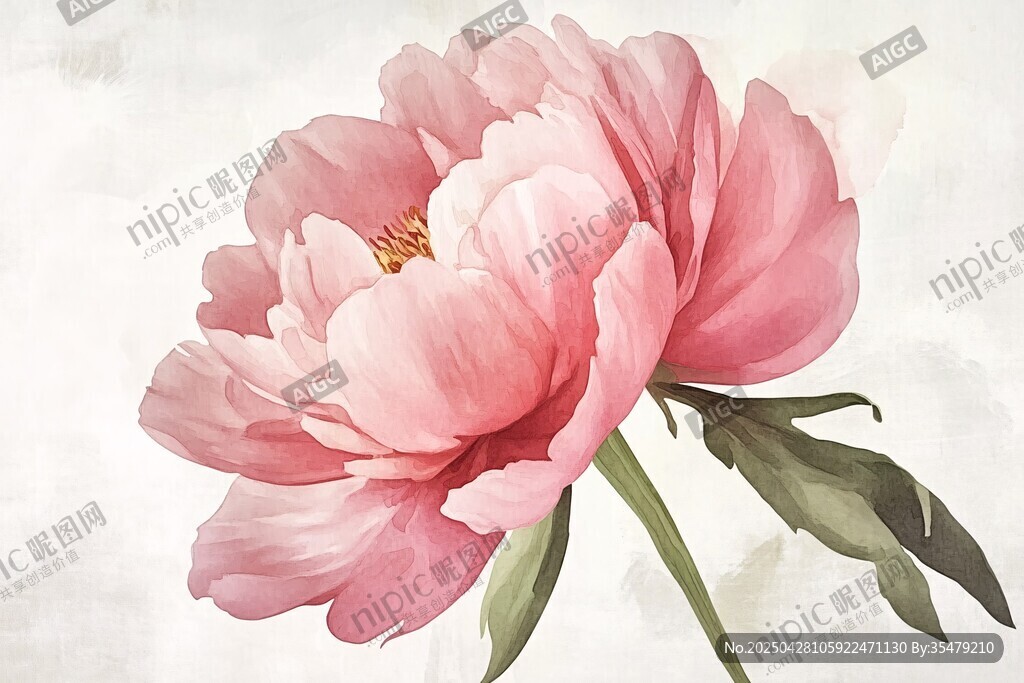 粉色娇艳牡丹花绘画