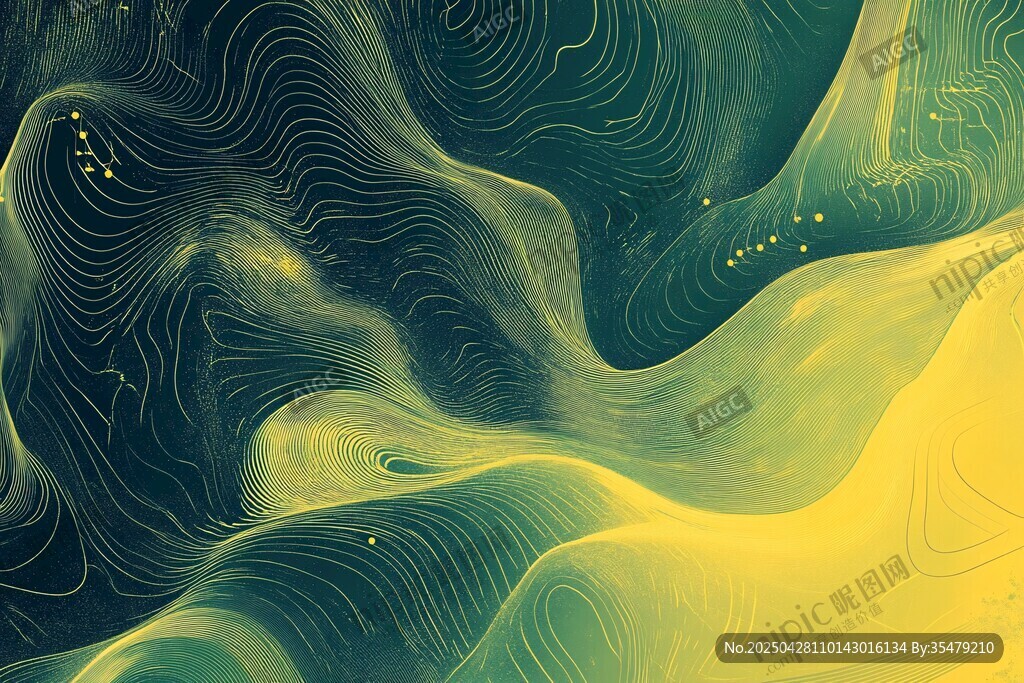 梦幻黄绿交织抽象波浪图景