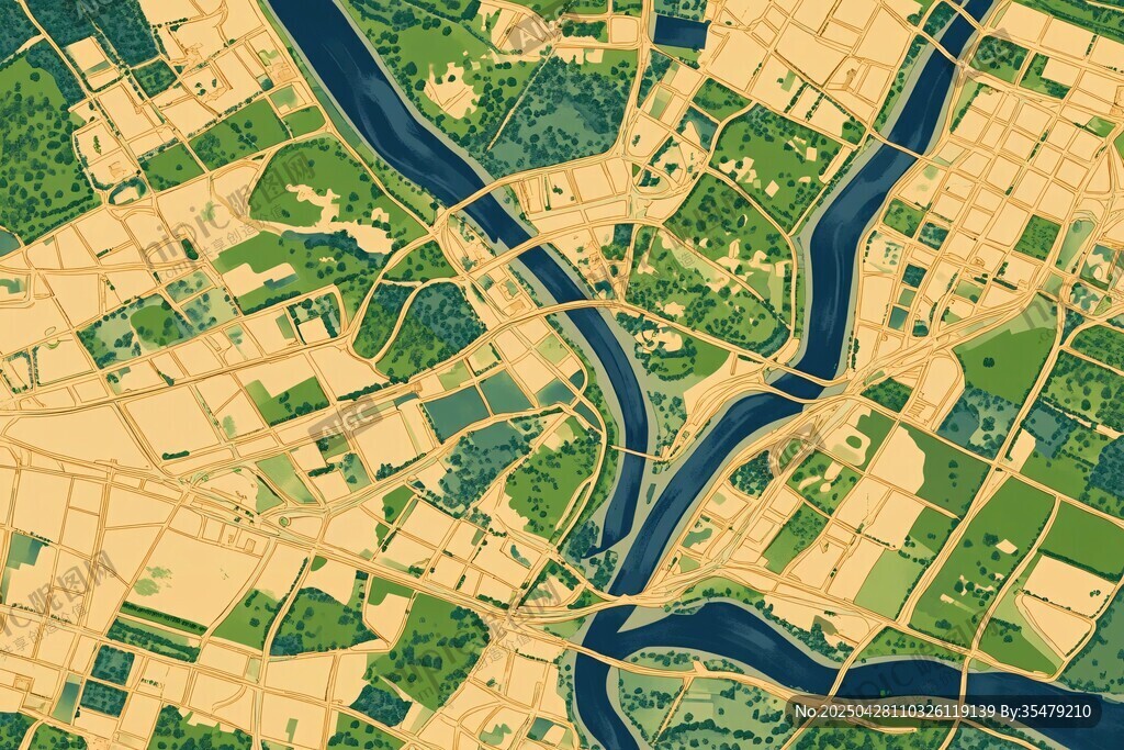 城市河流景观俯瞰图