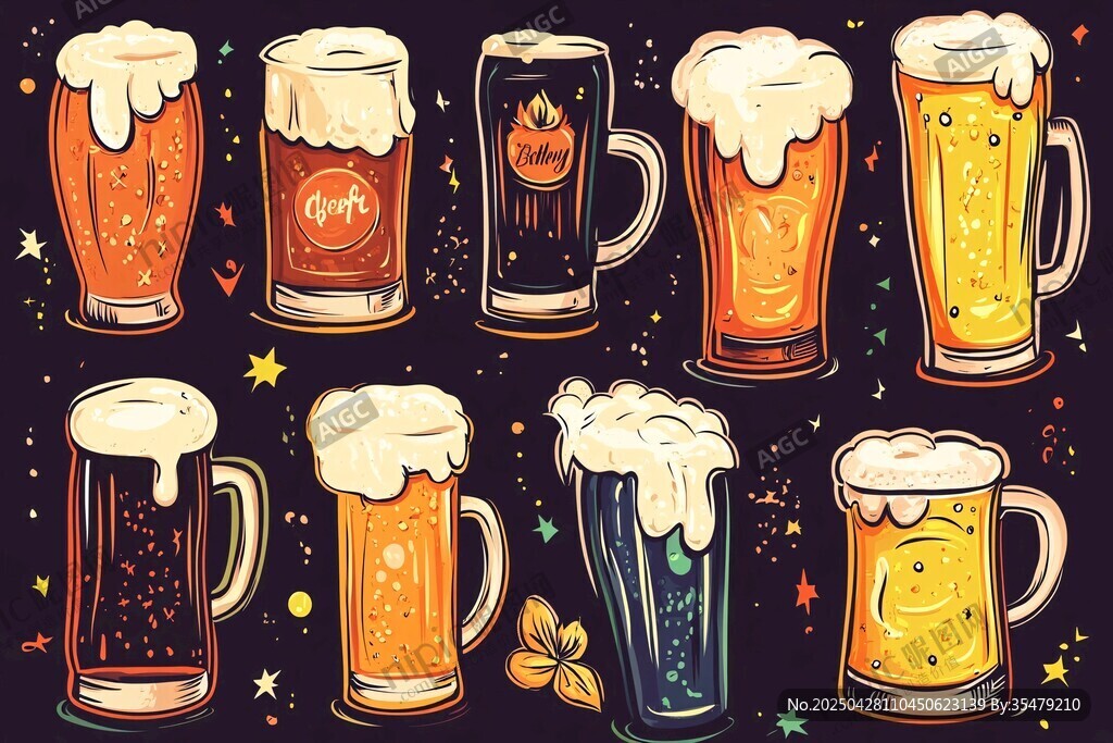 多彩啤酒杯插画