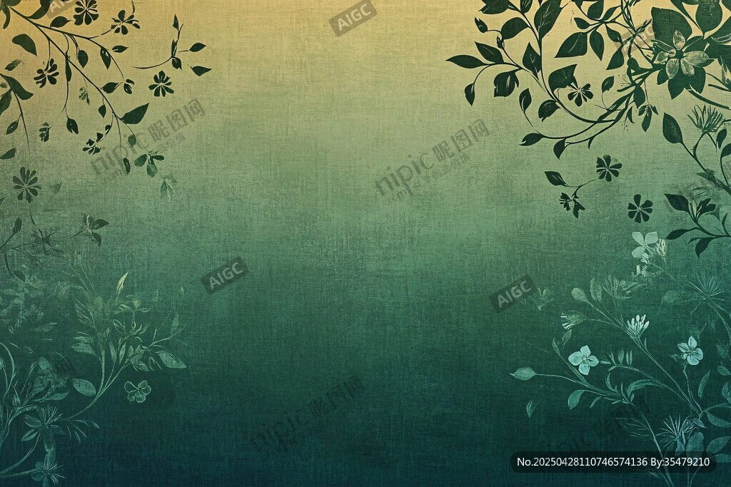 渐变绿底花卉装饰背景图