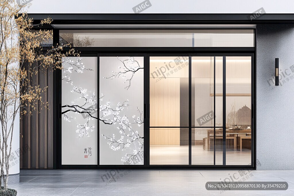 中式风格玻璃推拉门设计