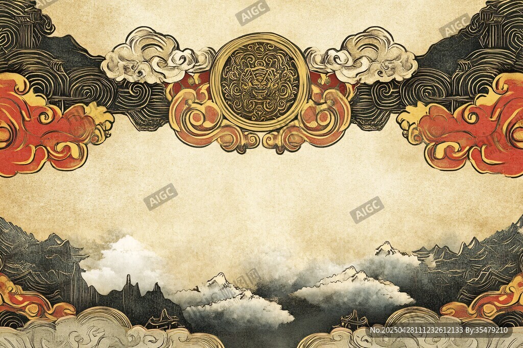 中式古典云纹山水装饰图
