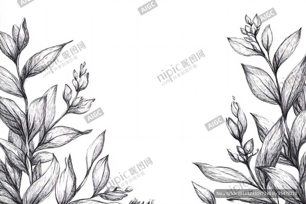 手绘植物枝叶装饰图案