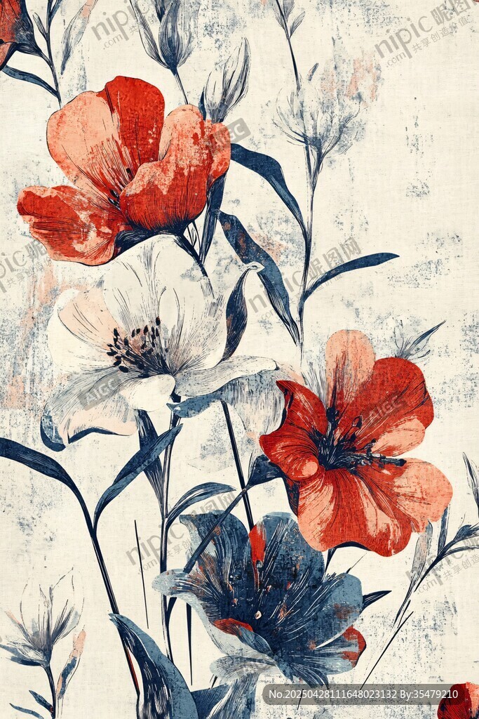 复古风花卉图案精美画作