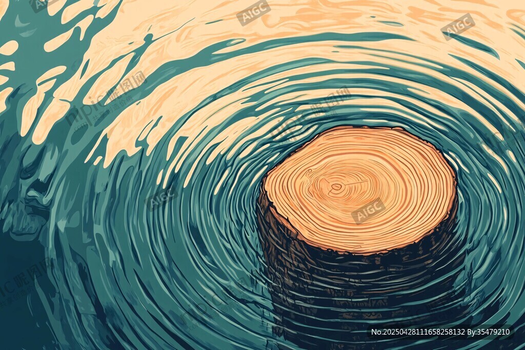 水中木桩泛起圈圈涟漪