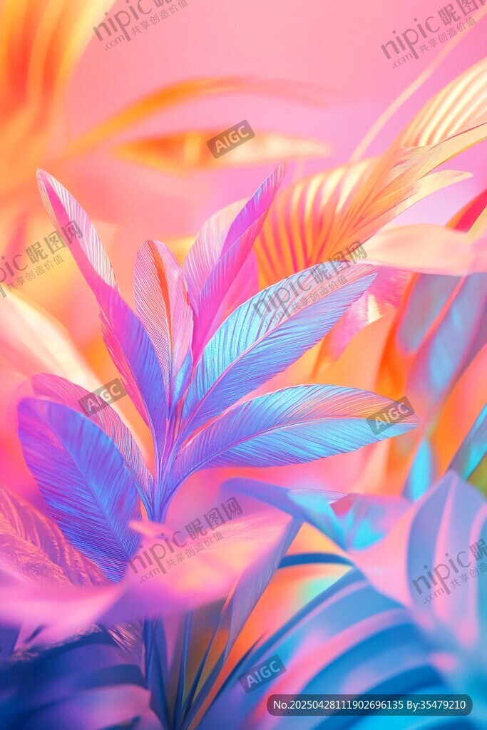 梦幻绚丽的多彩植物叶片