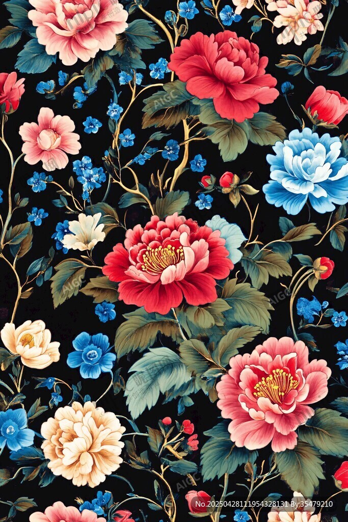 中式繁花锦簇花卉图案