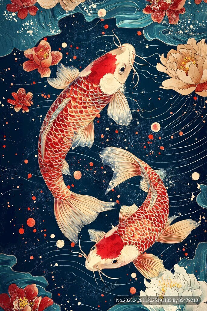 锦鲤戏荷图