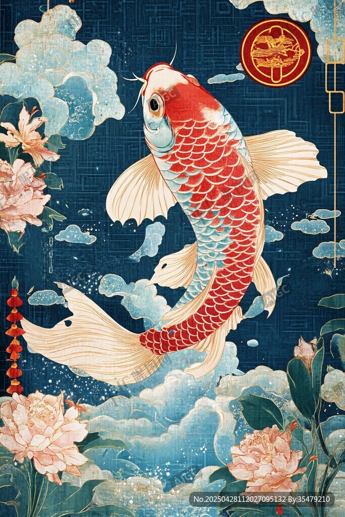 锦鲤戏荷迎福吉祥图景