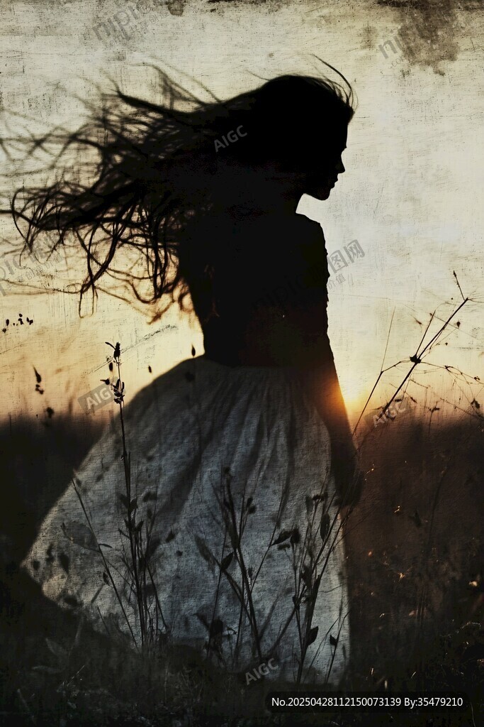 夕阳下的飘逸长裙少女