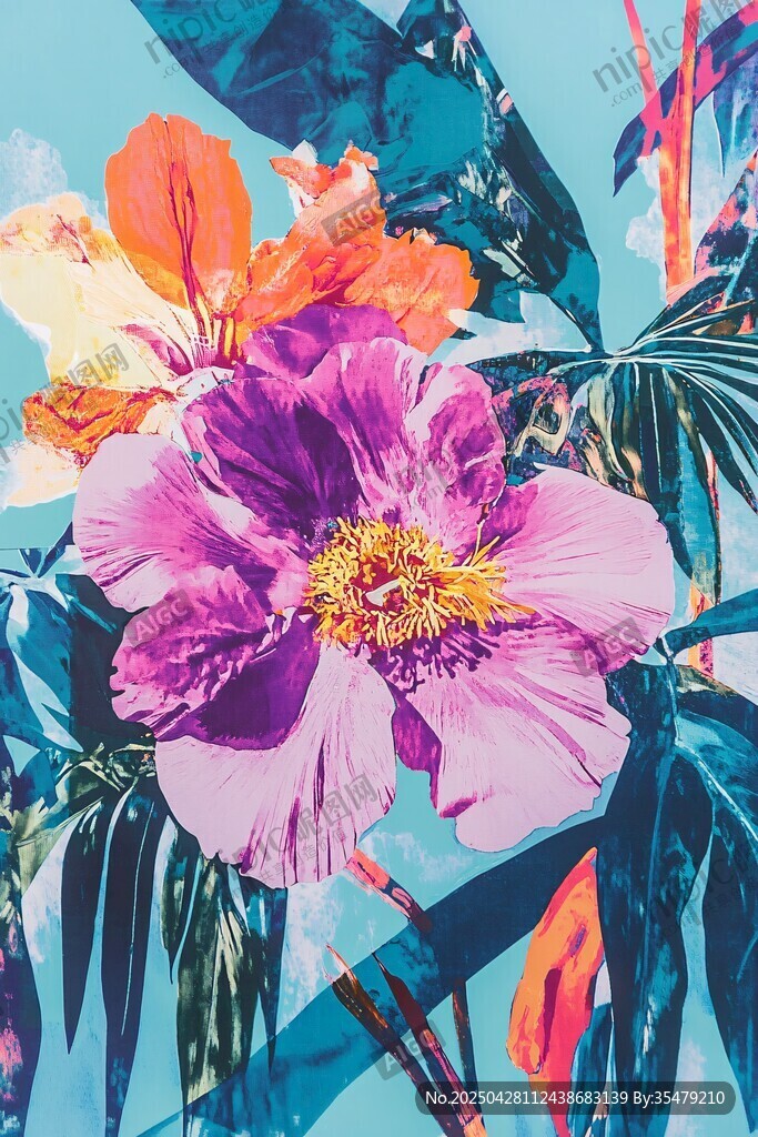 绚丽热带花卉水彩插画