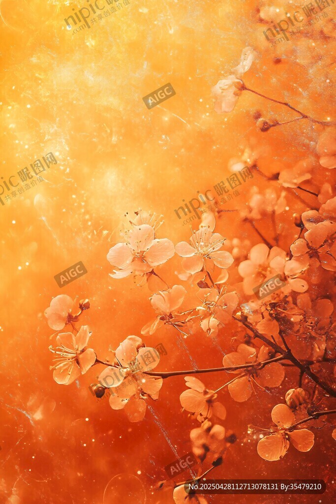 梦幻橙光下的烂漫花枝
