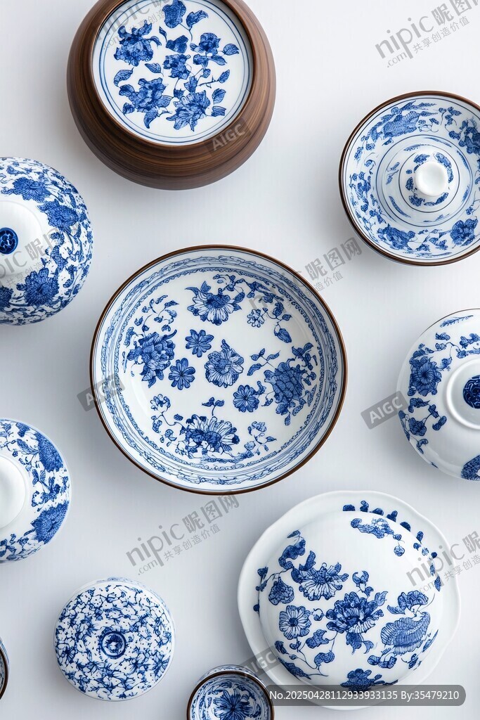 青花瓷餐具精美图案展示