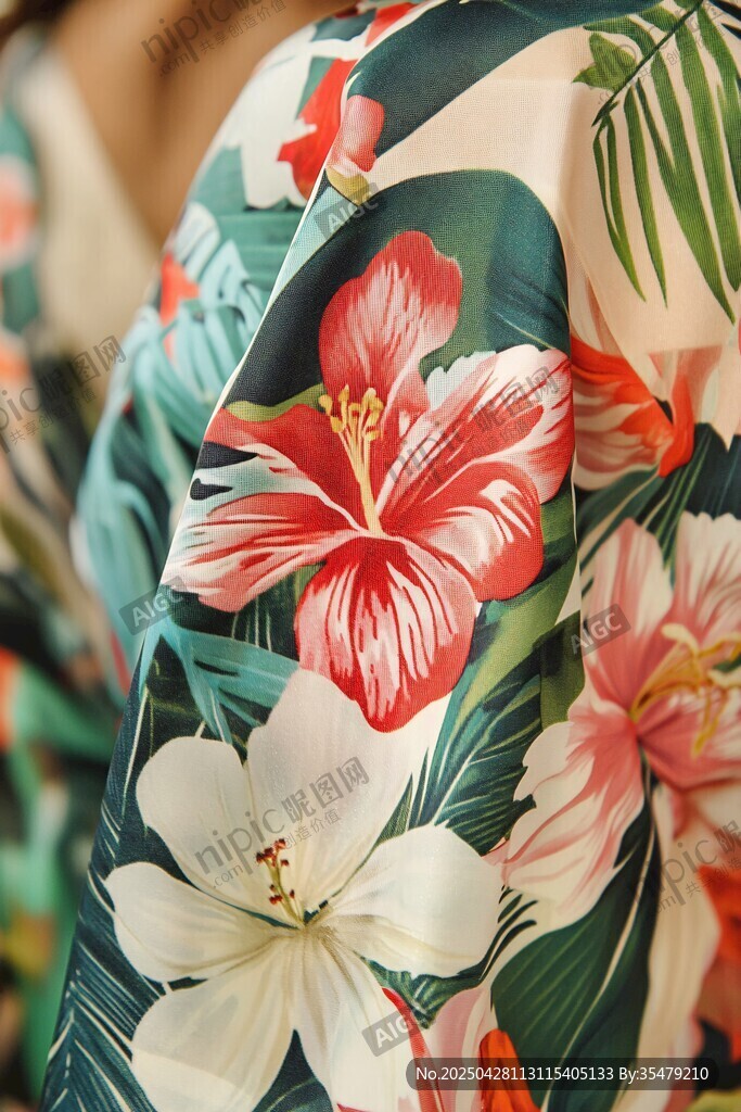 热带花卉印花服饰细节