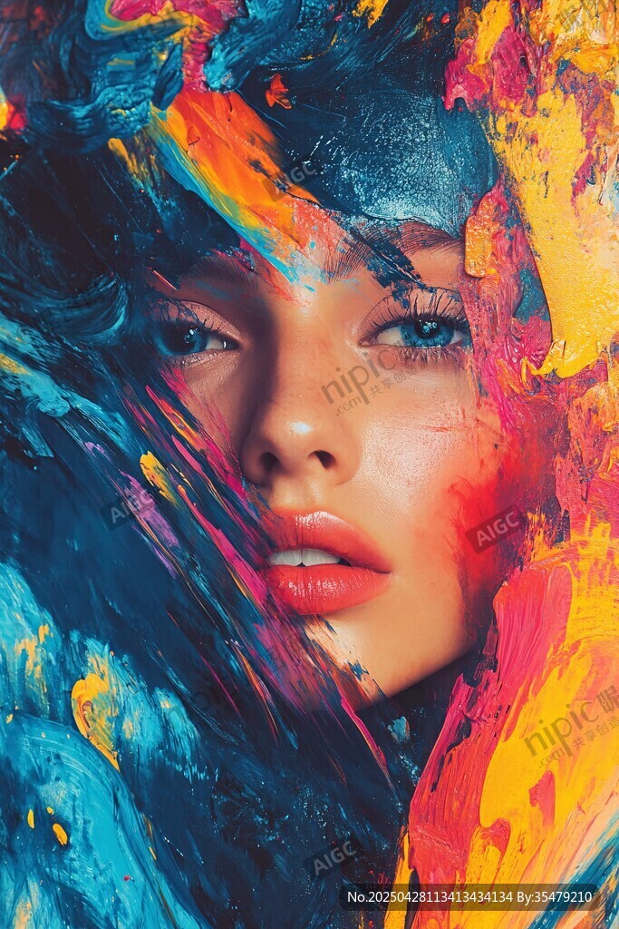 彩绘面庞的魅力女性