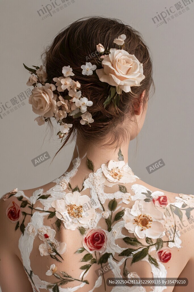 花朵装点的浪漫背部艺术
