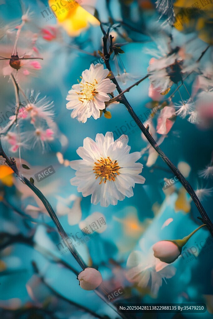 梦幻蓝调中的清新小白花
