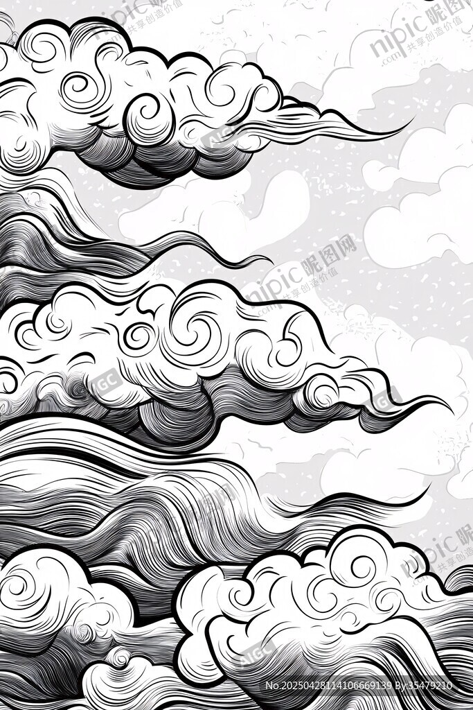 中式古风卷云图案插画