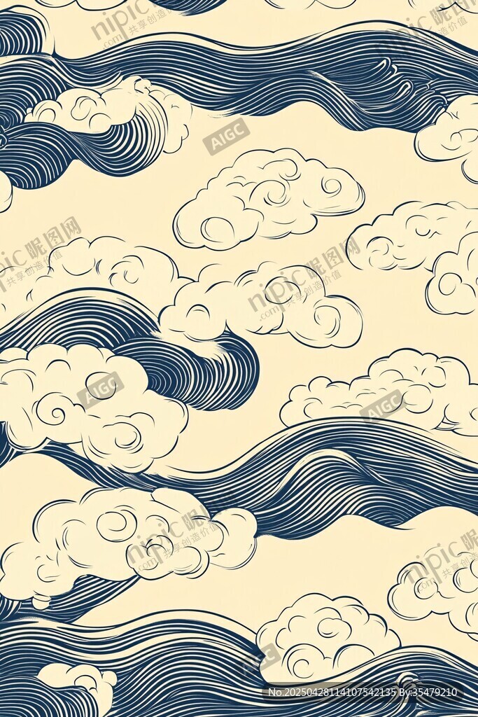 中式云浪图案纹理背景