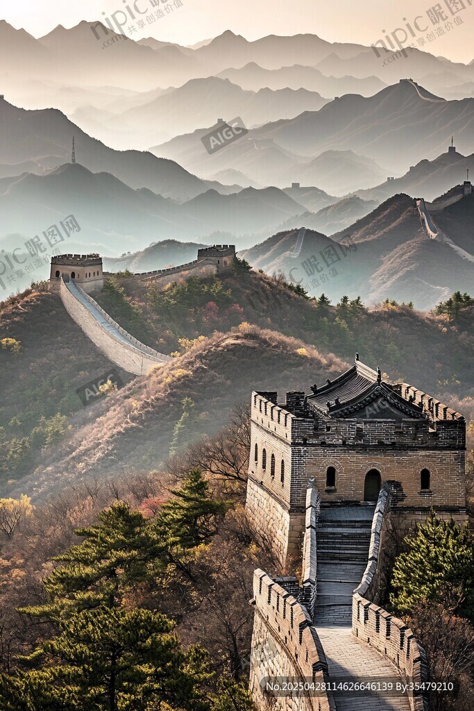 壮丽长城蜿蜒于山峦之间