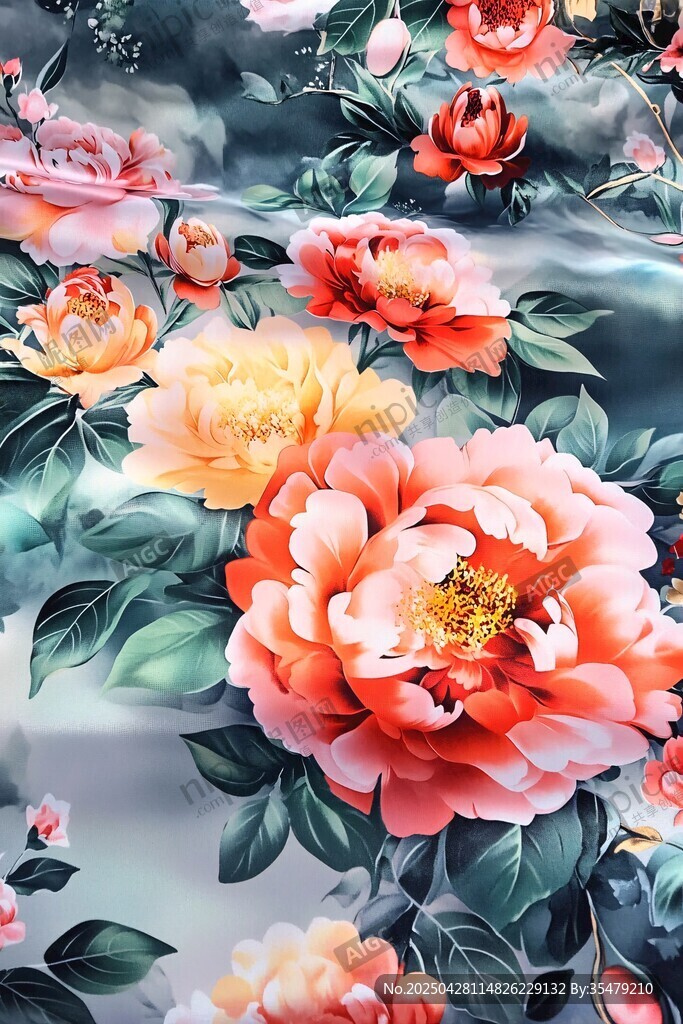 国色牡丹花卉图案设计