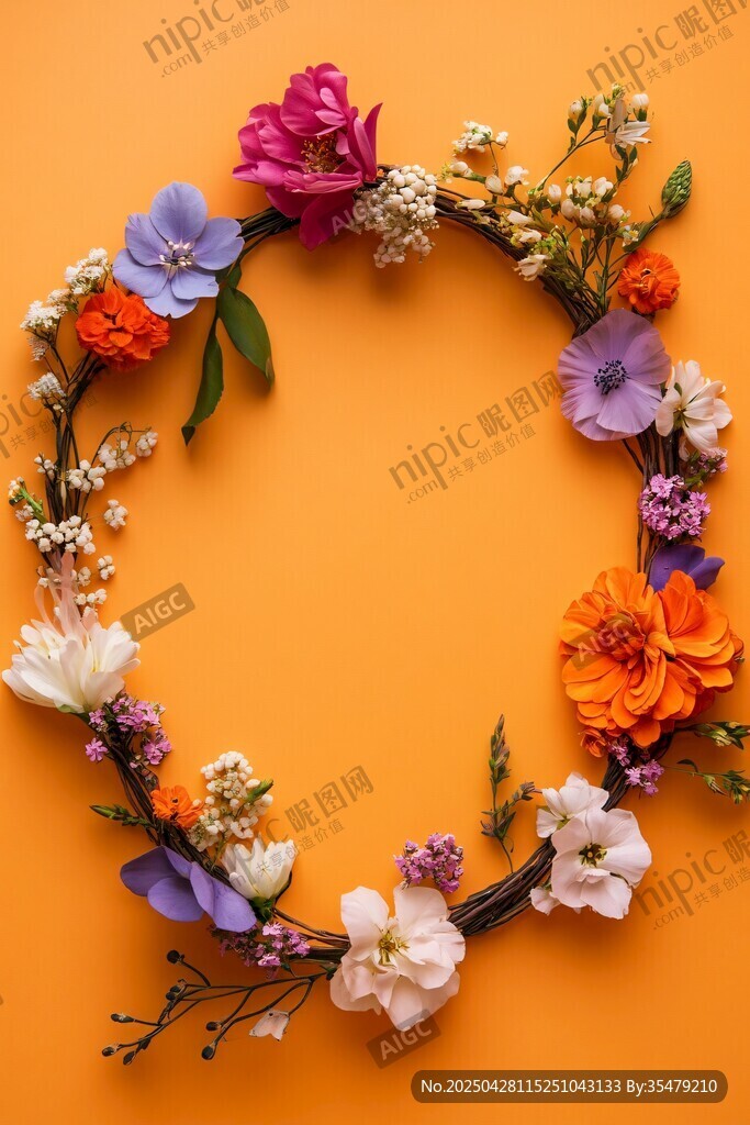 多彩鲜花编织的精美花环