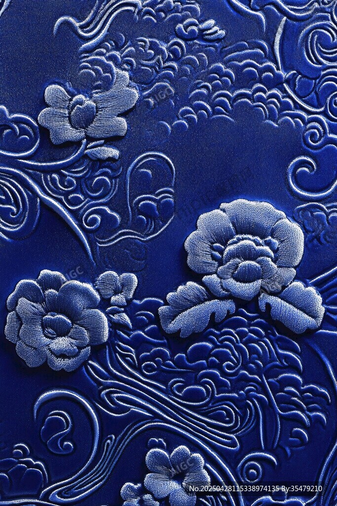 蓝底浮雕花卉中式纹理图案