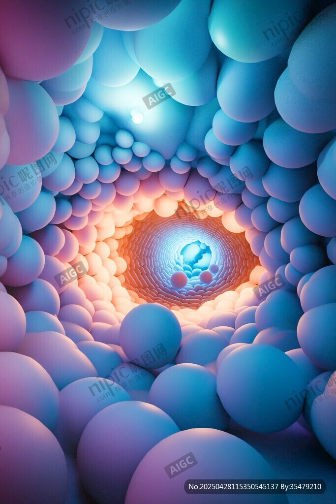 梦幻球体隧道中的蓝色亮点