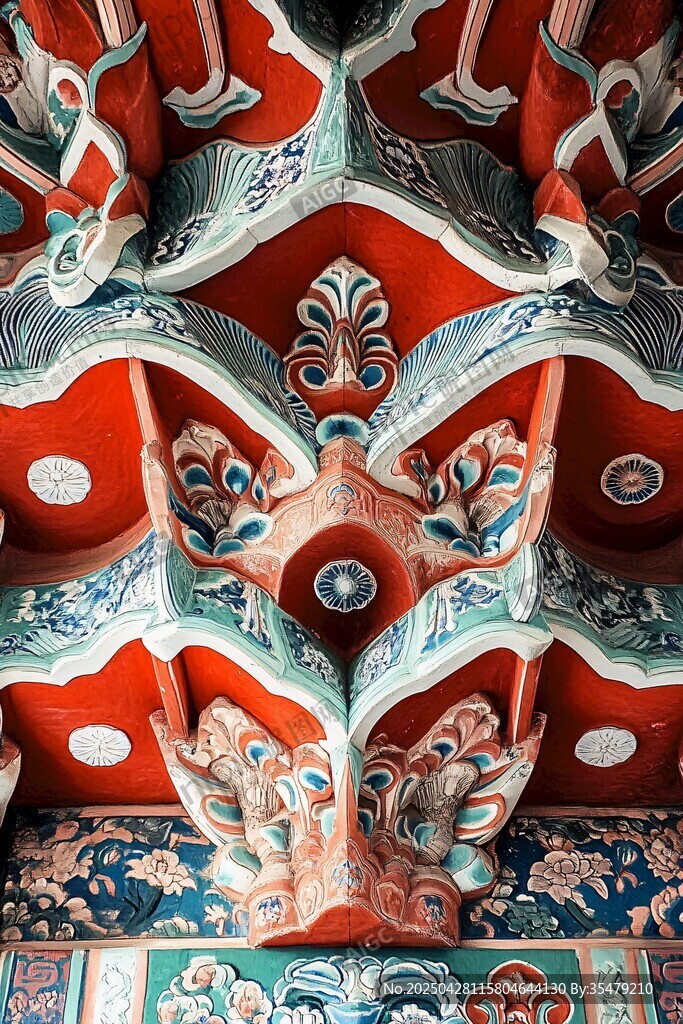 中式古建筑精美斗拱彩绘
