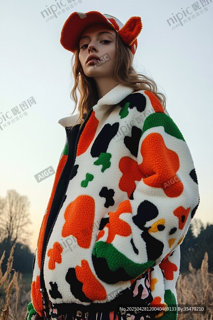 多彩印花外套时尚模特展示