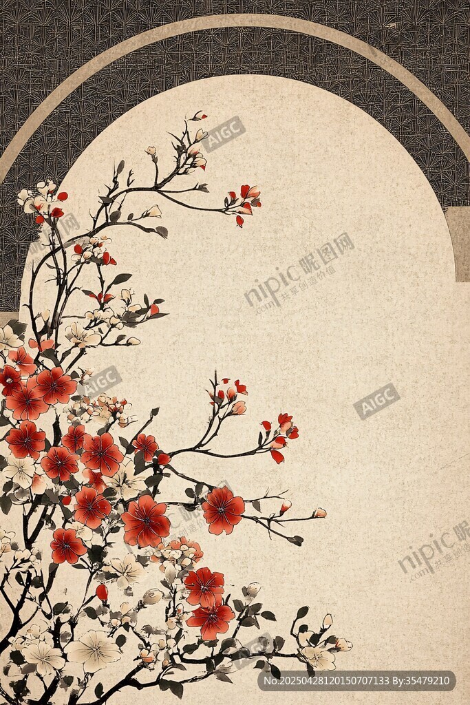 中式繁花拱门典雅背景图