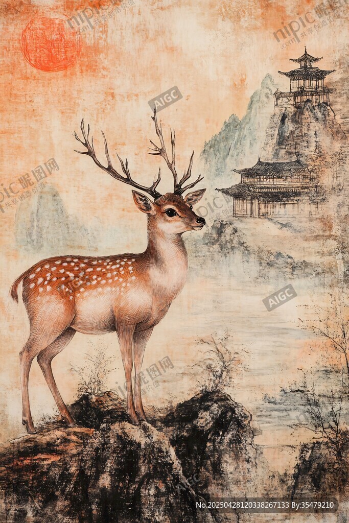 鹿立山水间 古韵悠然