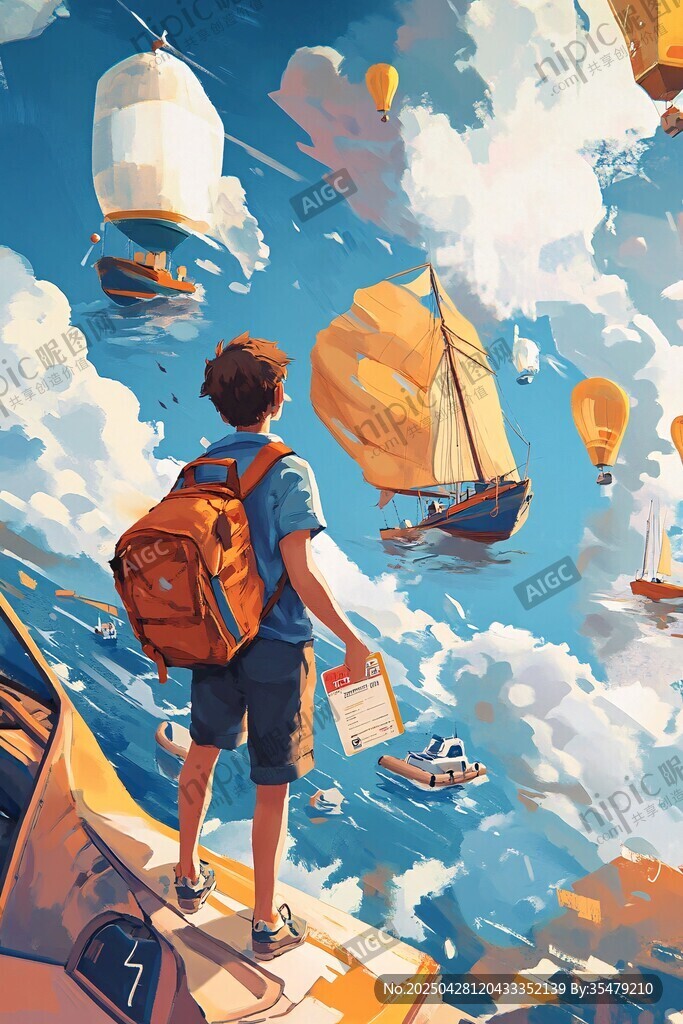 少年逐梦云端航海之景