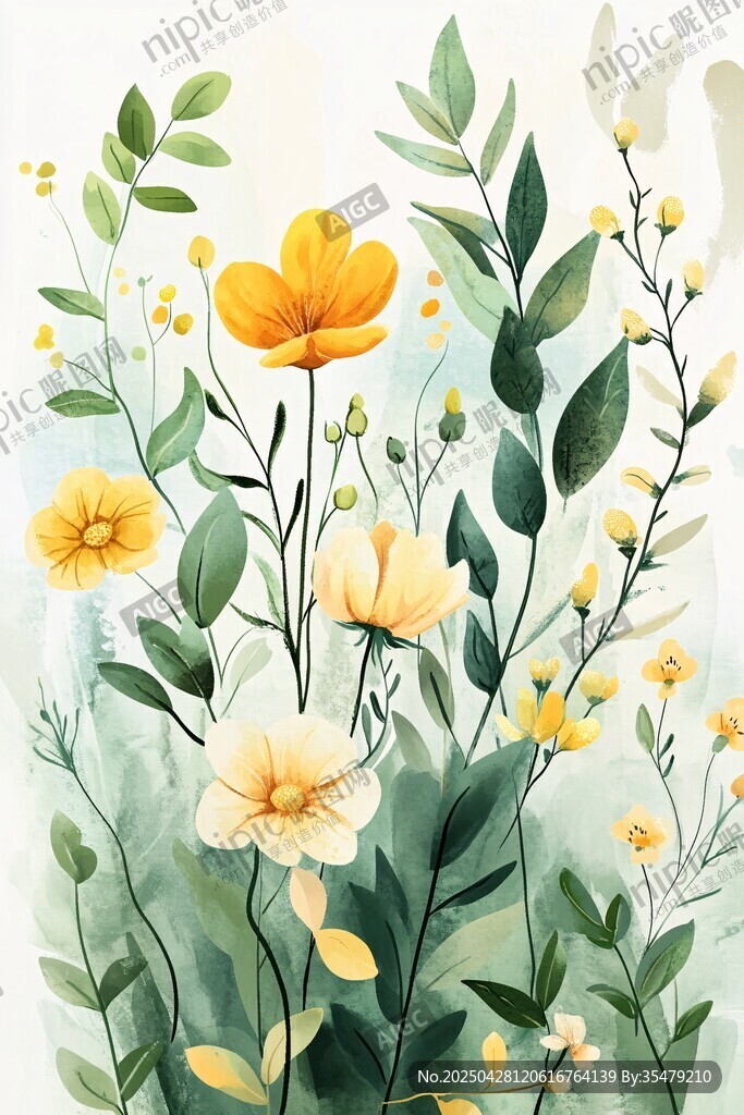 清新手绘黄色花卉插画