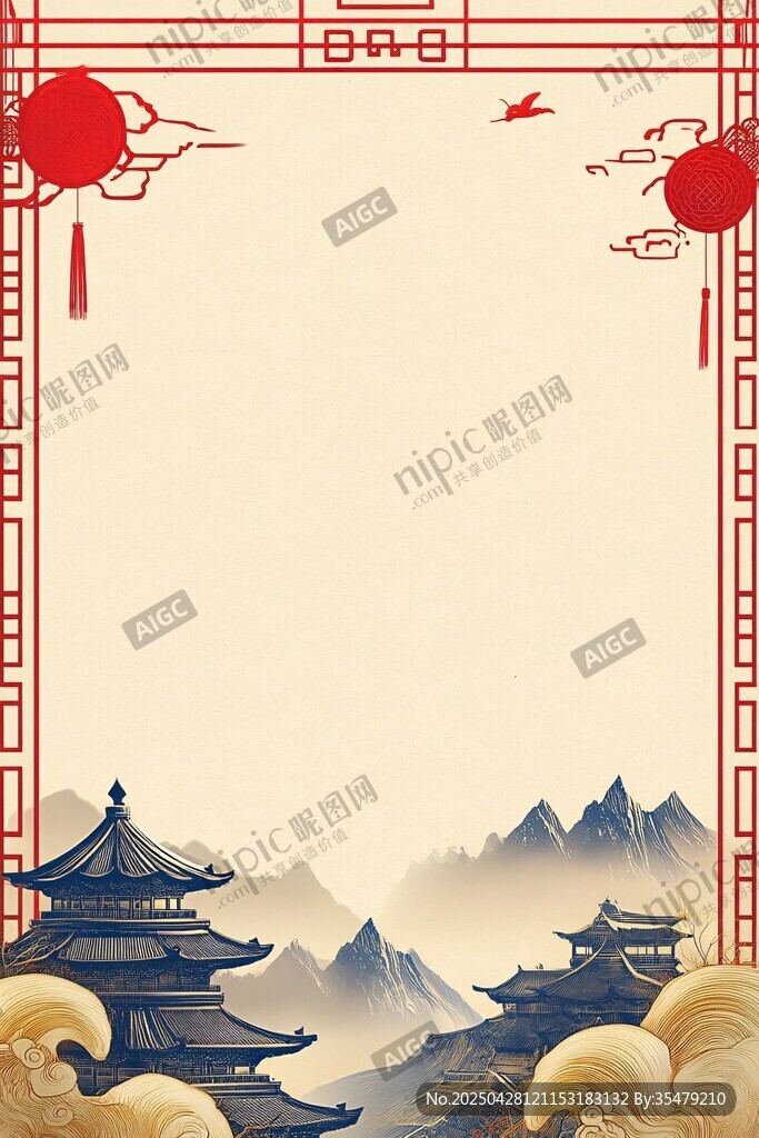 中式古风边框山水背景图