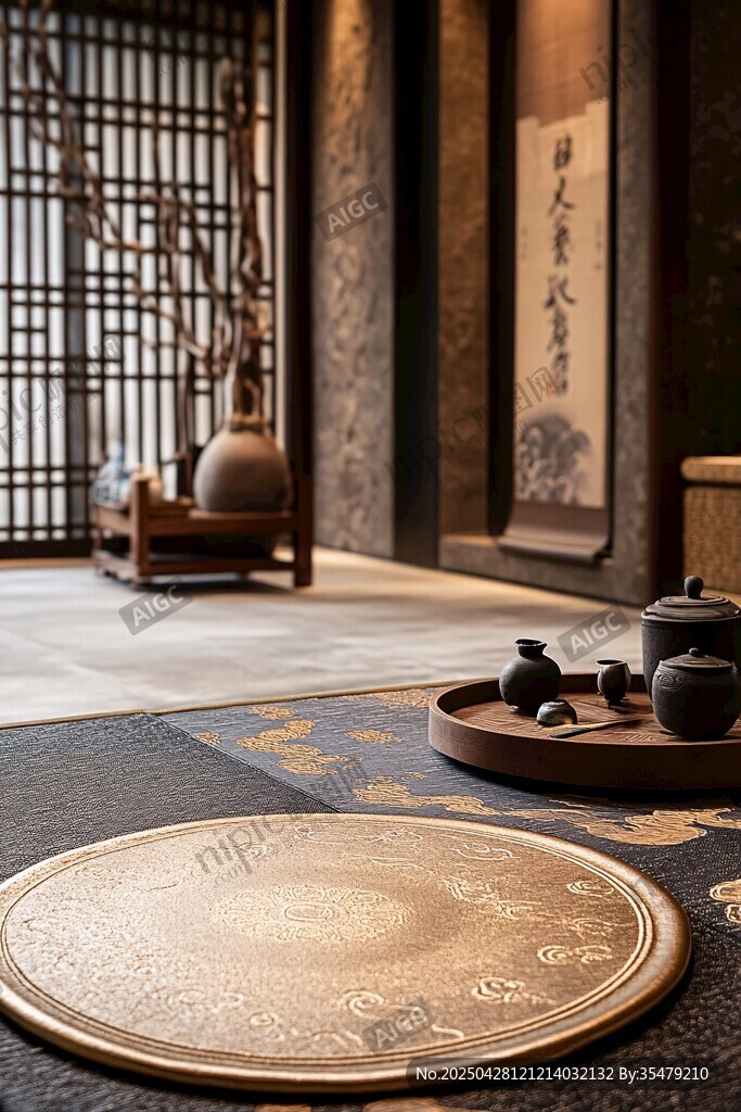 中式茶室雅致茶具与陈设