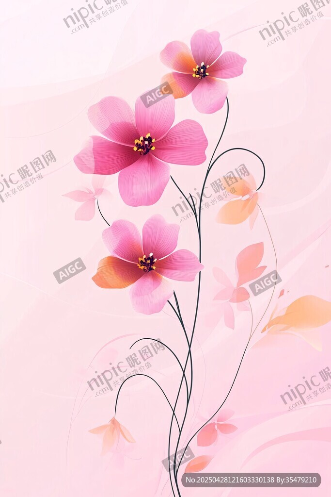 粉色花卉插画 柔美浪漫风