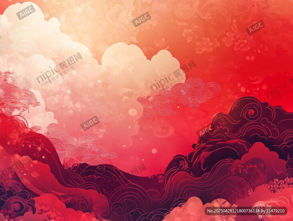 梦幻国风红色云海背景图