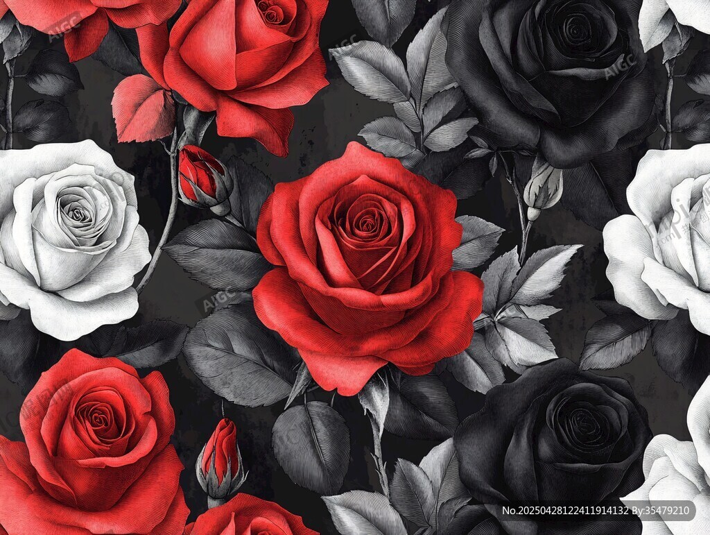 黑红白玫瑰交织图案