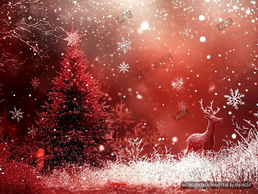 红色梦幻圣诞雪景背景图