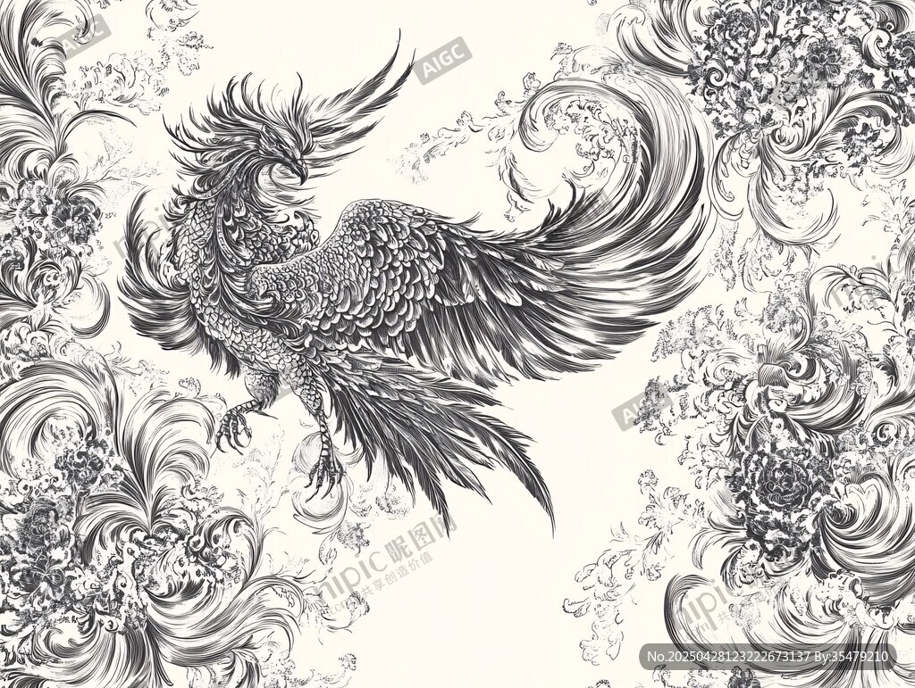 凤凰花卉图案精美插画