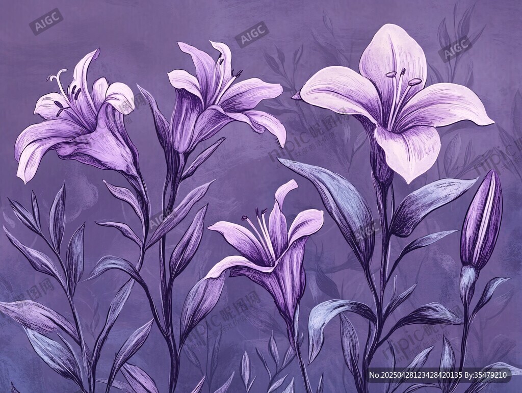 紫色梦幻百合花插画