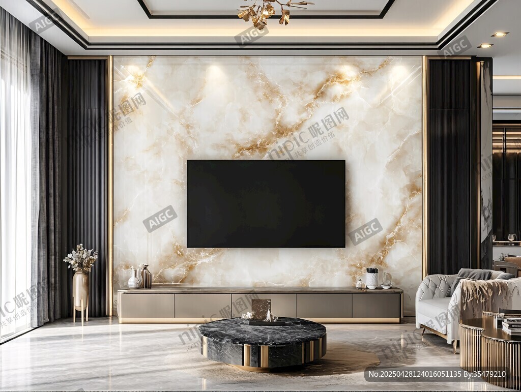 现代轻奢风客厅电视背景墙