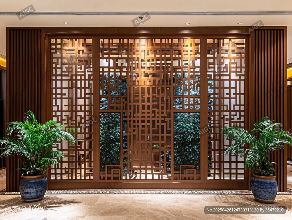 中式镂空屏风室内装饰景观